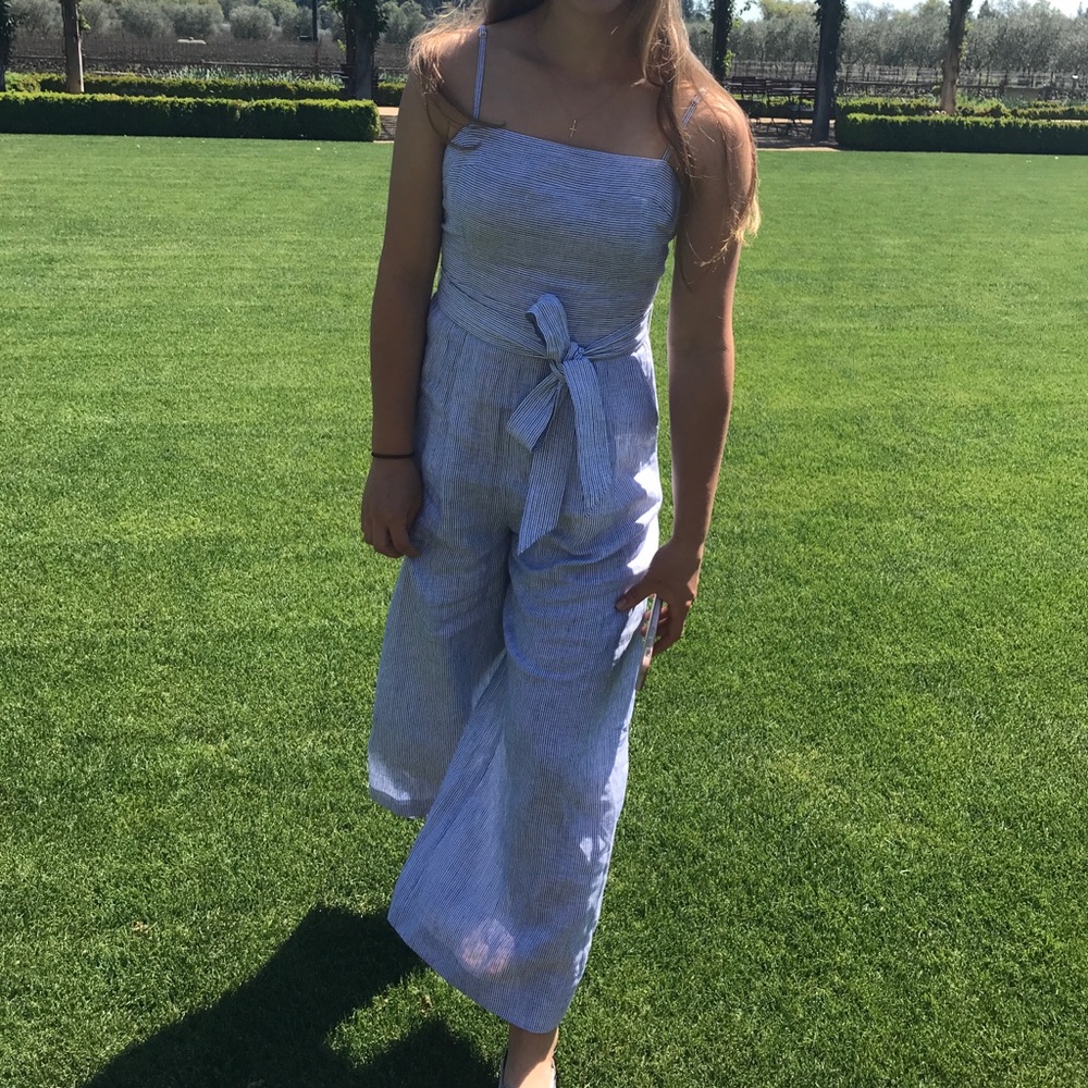 J. Crew white and blue stripped jumpsuit